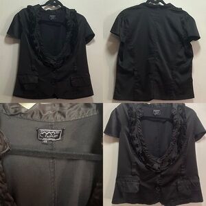 ✨🖤 Ashley Black Ruffled Collar Short Sleeve Blazer Jacket 2XL Career Chic ✨